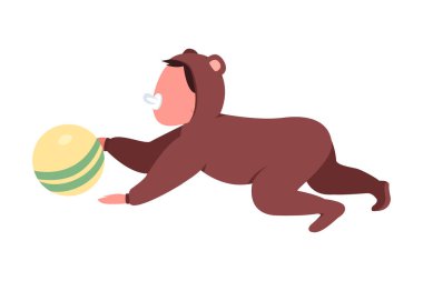 Emekleyen bebek yarı düz renk vektör karakteri. Dinamik figür. Beyazın üzerinde tam vücut insan. Bebek, grafik tasarım ve animasyon için izole edilmiş modern çizgi film tarzıyla oynuyor.