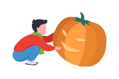 Yarı düz renk vektör karakteri pompalayan çocuk. Dinamik figür. Beyazın üzerinde tam vücut insan. Çocuk, grafik tasarım ve animasyon için izole edilmiş modern çizgi film stili çizimi yaparken eğleniyor.