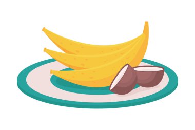 Yarı düz renk vektör nesnesinde taze tropikal meyveler. Beyaz üzerine gerçekçi bir madde. Sağlıklı vejetaryen, grafik tasarım ve animasyon için izole edilmiş modern çizgi film tarzı çizimler yiyor.