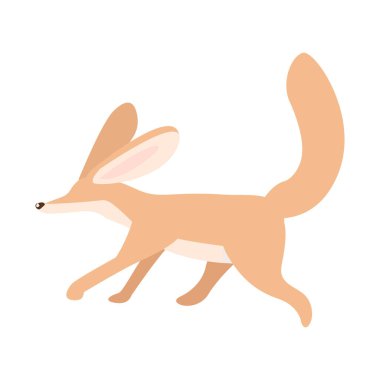 Fennec fox yarı düz renk vektör karakteri. Zıplayan figür. Beyazın üstünde tam vücut hayvan. Sevimli küçük vahşi hayvan grafik tasarım ve animasyon için modern çizgi film stili çizimi