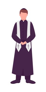 Siyah cüppeli rahip yarı düz renk vektör karakteri. Ayakta duran figür. Beyazın üzerinde tam vücut insan. Ruhban sınıfı grafik tasarım ve animasyon için modern karikatür stili çizimini izole etti