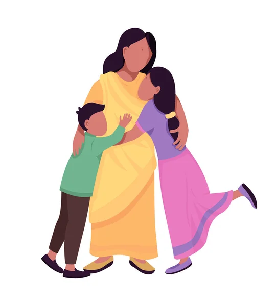 가족에게 반평평 색깔의 캐릭터를 작용하는 백인이야 인도의 축일에는 그래픽 디자인 — 스톡 벡터