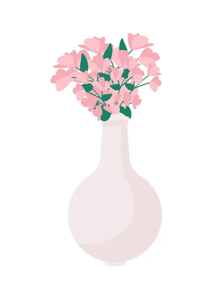 Розовый Букет Вазе Полуплоского Цвета Векторного Объекта Реалистичный Предмет Белом — стоковый вектор