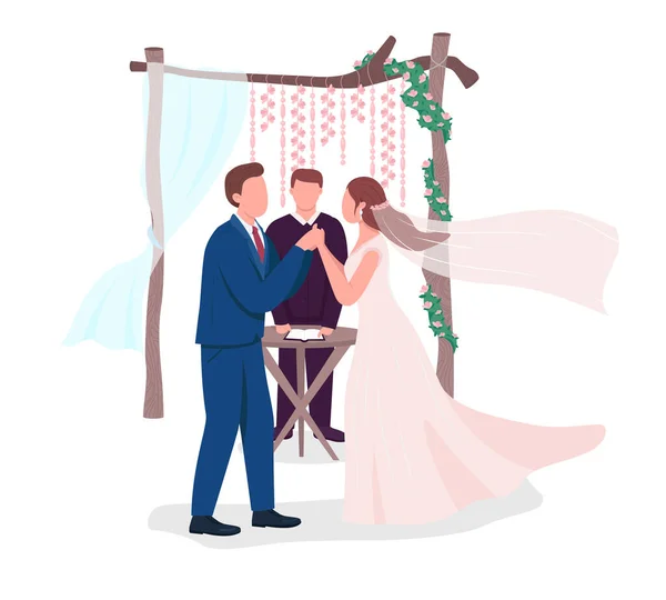 Recém Casados Felizes Celebram Personagens Vetoriais Cores Semi Planas Imagino — Vetor de Stock