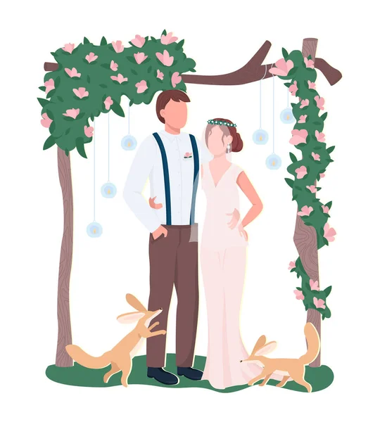 의식의 부부들은 반평평 캐릭터들 옷입은 사람들 결혼은 그래픽 디자인 애니메이션에 — 스톡 벡터