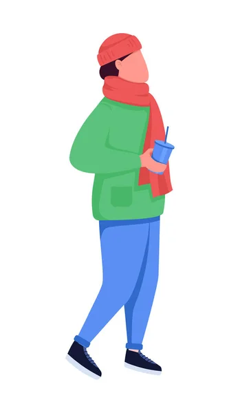 Guy Walking Cold Weather Semi Flat Color Vector Character Dynamic — Stock Vector