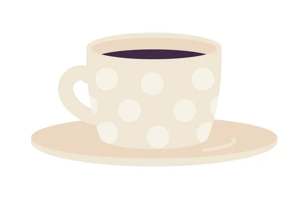 コーヒーのかわいいカップ半フラットカラーベクトルオブジェクト 磁器の中で熱い飲み物 現実的な白のアイテム 紅茶の点線マグカップは グラフィックデザインとアニメーションのための現代的な漫画スタイルのイラストを隔離 — ストックベクタ