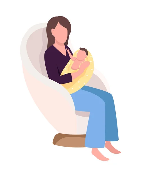 Mamá Con Bebé Sillón Semi Plana Vector Color Carácter Una — Vector de stock