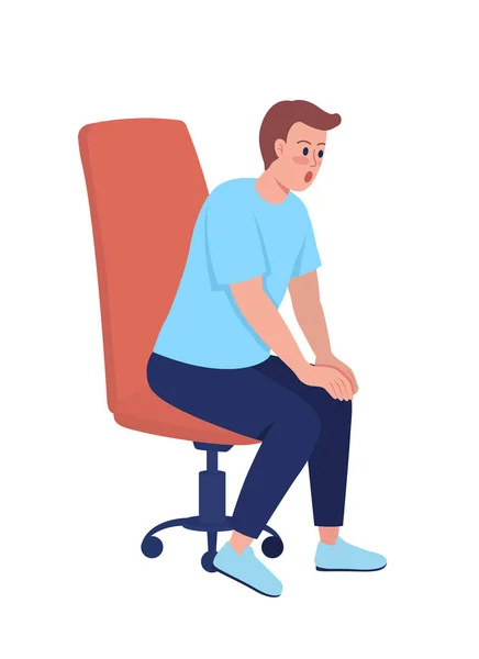 Homem Surpreso Sentado Cadeira Personagem Vetor Cor Semi Plana Pessoa — Vetor de Stock