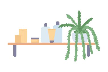 Yarı düz renk vektör öğesi olan raflar. Beyaz üzerine gerçekçi bir nesne. Cilt kapları ve ev bitkisi grafik tasarım ve animasyon için modern karikatür stili çizimi