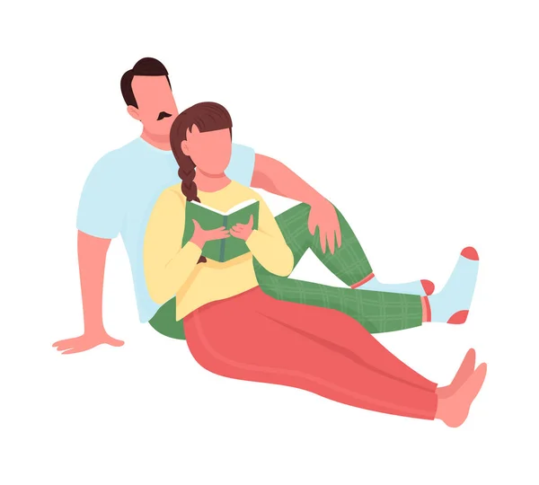 Pareja Descanso Hogar Semi Plana Caracteres Vectoriales Color Cifras Acurrucadas — Vector de stock