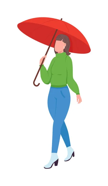 Mujer Bajo Paraguas Semi Plana Color Vector Carácter Figura Dinámica — Vector de stock