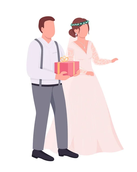 Recién Casados Con Regalos Semi Plana Caracteres Vectoriales Color Figuras — Vector de stock