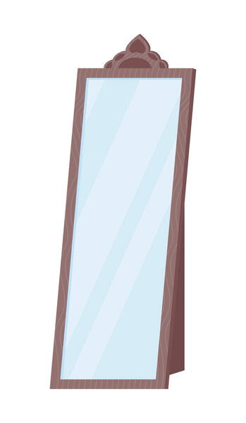 Стенд зеркальный полуплоский векторный объект. Реалистичный предмет на белом. Интерьер с отражающей поверхностью изолирован современной иллюстрацией в стиле мультфильма для графического дизайна и анимации
