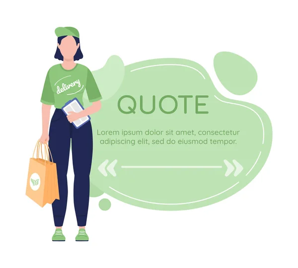 Eco Delivery Quote Box Flat Character Courier Green Uniform Speech — Stock Vector