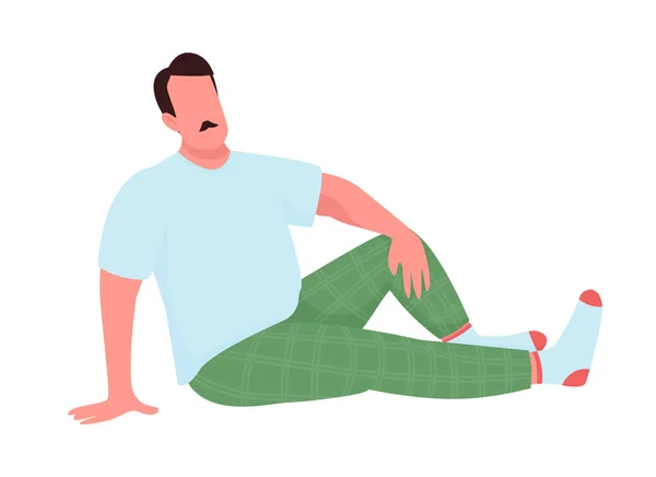 Man Relaxing Home Semi Flat Color Vector Character Resting Figure — Stock Vector