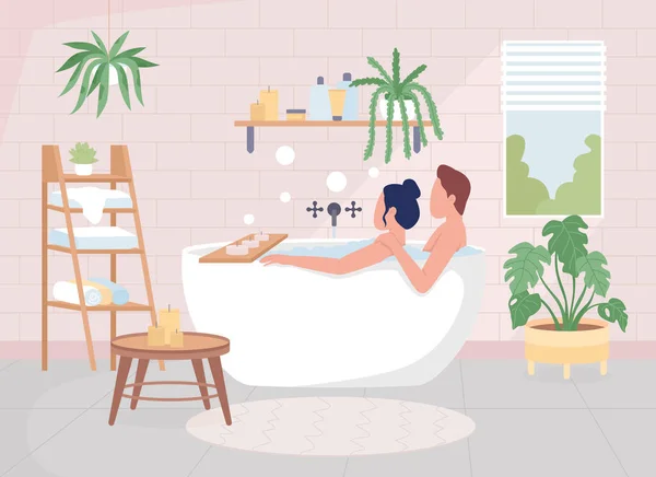 Pareja Tomando Baño Ilustración Vector Color Plano Hombre Mujer Sentados — Vector de stock