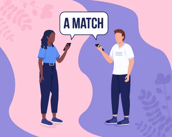 Het Vinden Van Perfecte Match Online Vlakke Kleur Vector Illustratie — Stockvector