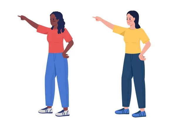 Mujeres Enojadas Señalando Con Los Dedos Semi Plana Vector Color — Vector de stock