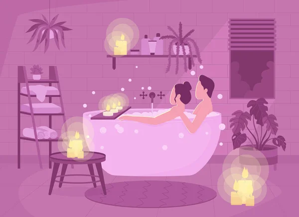 Romantická Koupel Spolu Plochým Barevným Vektorem Ilustrace Muž Žena Sedí — Stockový vektor