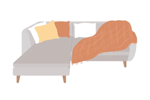 Bequeme Graue Couch Halb Flache Farbvektorelement Realistisches Objekt Auf Weiß — Stockvektor