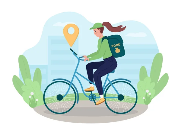 Gps Eco Delivery Worker Vector Isolated Illustration Woman Bike Navigating — 图库矢量图片