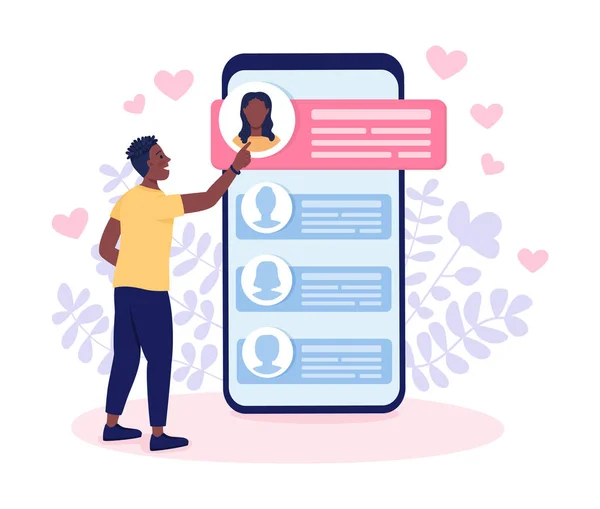 Ontmoeting Vriendin Dating App Platte Concept Vector Illustratie Guy Scrollen — Stockvector