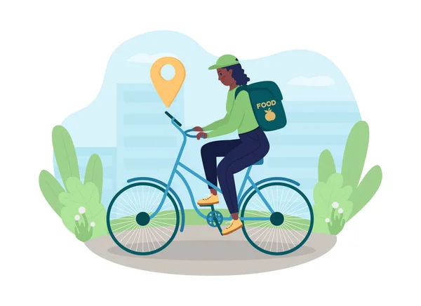 Gps Navigation Delivery Worker Vector Isolated Illustration Woman Bike Courier — 图库矢量图片