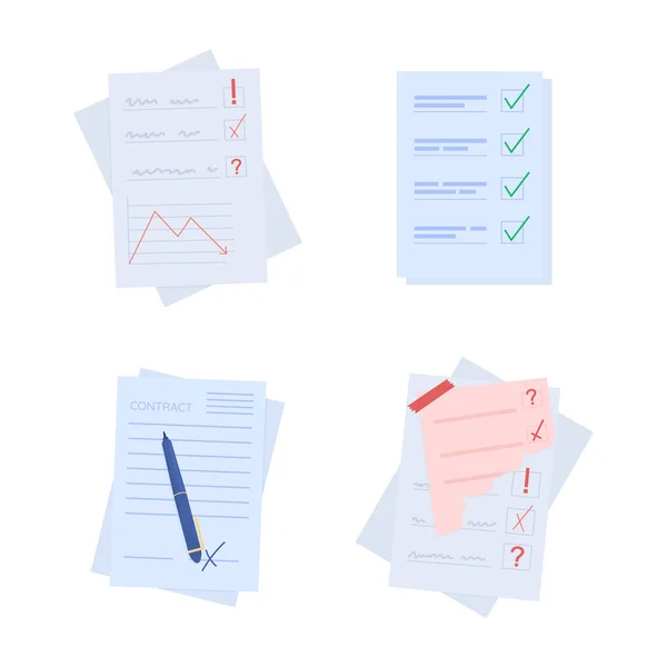 Notes Papers Semi Flat Color Vector Object Set Writing Tasks —  Vetores de Stock