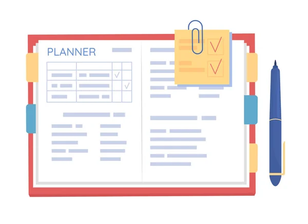 Open Notebook Semi Vlakke Kleur Vector Object Evenementen Taken Plannen — Stockvector