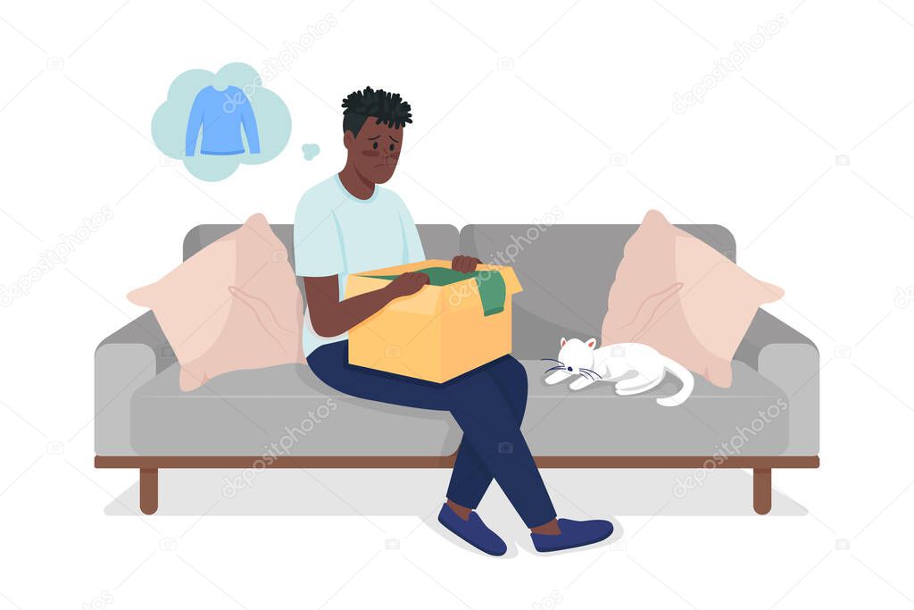 Buyer with wrong order semi flat color vector character. Posing figure. Full body person on white. Online shopping cons isolated modern cartoon style illustration for graphic design and animation