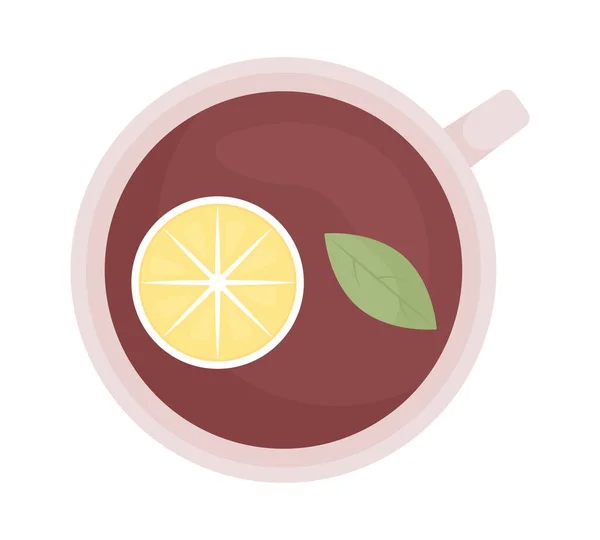 茶与柠檬半扁平的颜色矢量对象 在杯子里喝热热茶 关于白色的现实的项目 用于平面设计和动画的独立的现代卡通风格插图 — 图库矢量图片