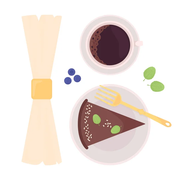 Gâteau Pour Coffeeshop Ensemble Objets Vectoriels Semi Plat Couleur Assiette — Image vectorielle