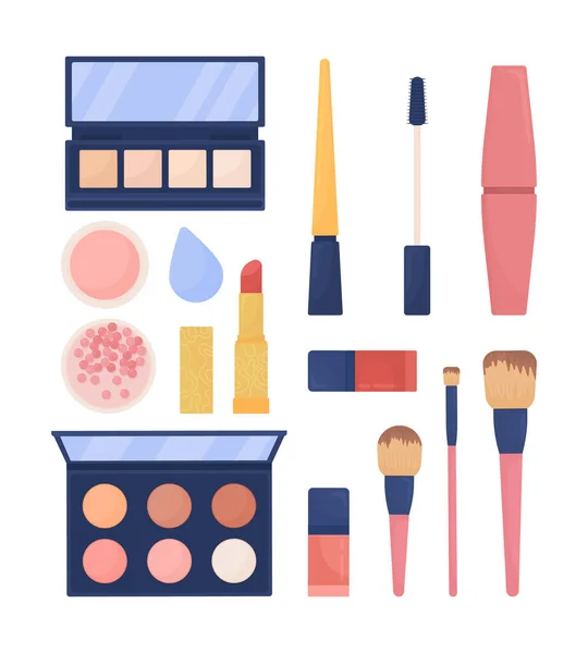 Cosmetics Products Semi Flat Color Vector Object Set Beauty Make — Stock Vector