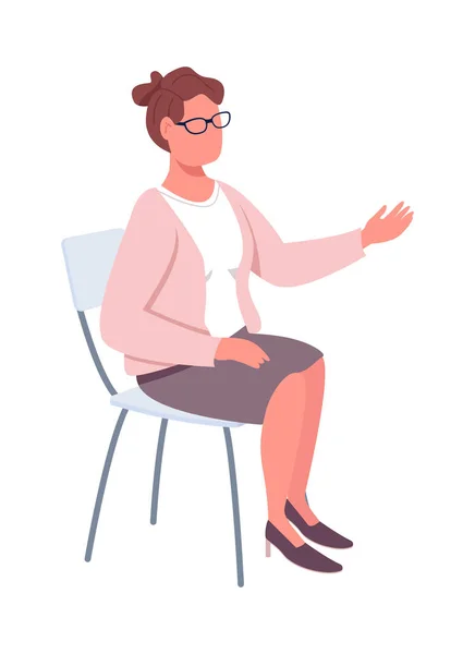 Teacher Sitting Talking Semi Flat Color Vector Character Sitting Figure — стоковый вектор