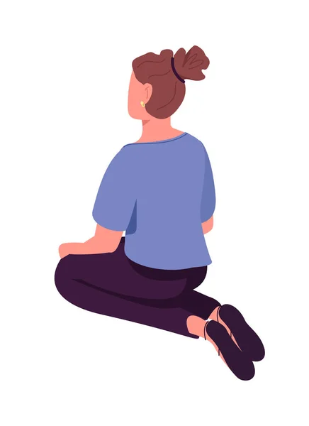 Woman Sitting Back View Semi Flat Color Vector Character Sitting — Wektor stockowy