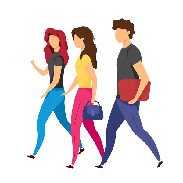 Group Friends Walking Semi Flat Color Vector Characters Moving Figures — Stock vektor