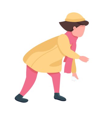 Girl in winter outdoor semi flat color vector character. Posing figure. Full body person on white. Winter activity isolated modern cartoon style illustration for graphic design and animation