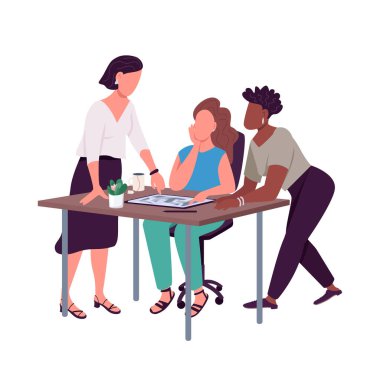 Women discussing project semi flat color vector characters. Active figures. Full body people on white. Team isolated modern cartoon style illustration for graphic design and animation