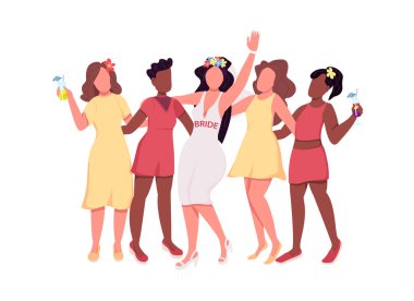 Women on hen party semi flat color vector characters. Active figures. Full body people on white. Bride with friends isolated modern cartoon style illustration for graphic design and animation