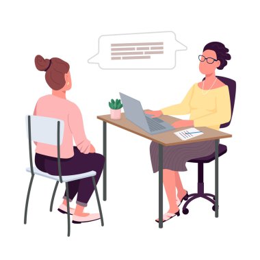 Women on job interview semi flat color vector characters. Talking figure. Full body peopleon white. Human resources isolated modern cartoon style illustration for graphic design and animation