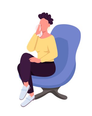 Sad patient semi flat color vector character. Crying figure. Full body person on white. Psychotherapy consultation isolated modern cartoon style illustration for graphic design and animation