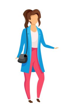 Happy woman standing semi flat color vector character. Standing figure. Full body person on white. Waiting outdoor isolated modern cartoon style illustration for graphic design and animation