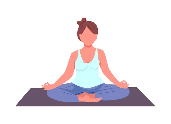 Woman Lotus Pose Semi Flat Color Vector Character Sitting Figure — стоковый вектор