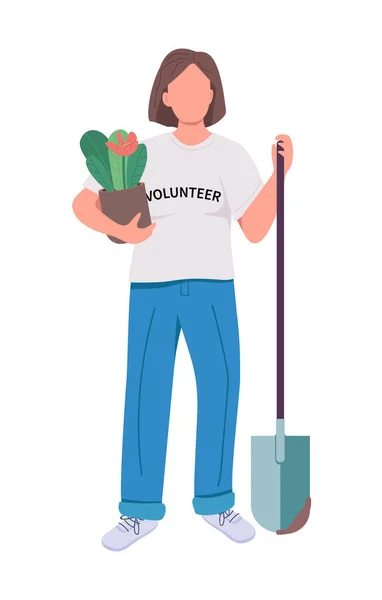 Volunteer Plant Shovel Semi Flat Color Vector Character Standing Figure — ストックベクタ