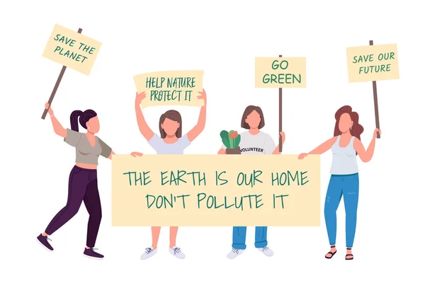 Women Ecology Protest Semi Flat Color Vector Character Active Figures — Διανυσματικό Αρχείο