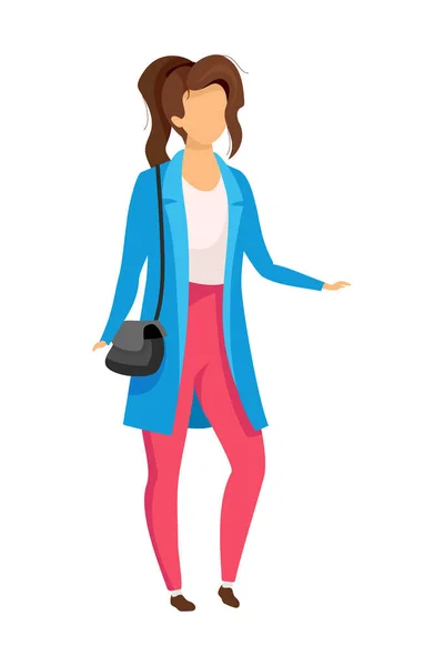 Happy Woman Standing Semi Flat Color Vector Character Standing Figure — 图库矢量图片