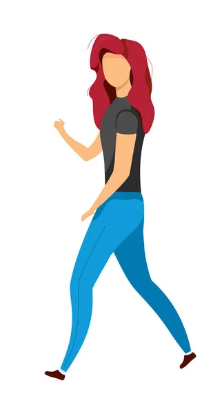 Girl Casual Wear Walk Semi Flat Color Vector Character Moving — Stockvektor
