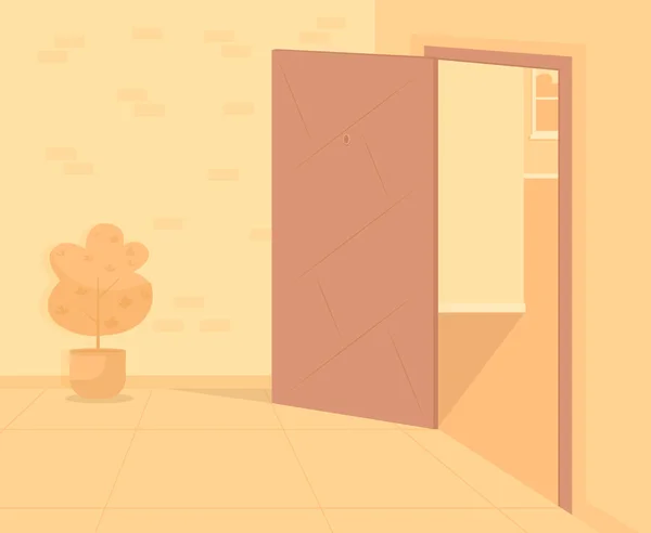 Corridor Opened Door Flat Color Vector Illustration Hallway Entrance Way - Stok Vektor