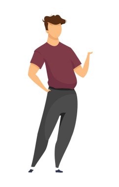 Casual man semi flat color vector character. Standing figure. Full body person on white. Happy guy gesturing with hand isolated modern cartoon style illustration for graphic design and animation